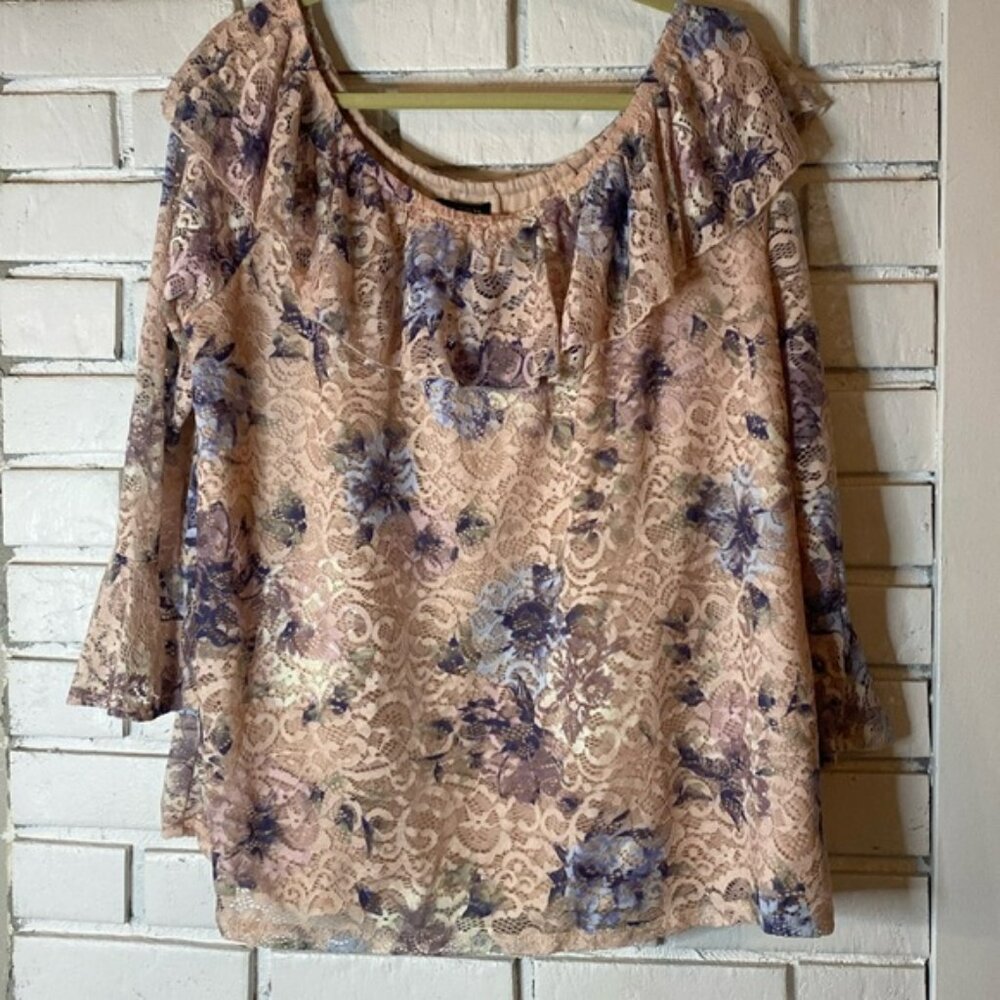 Lane Bryant pink purple lace overlay top